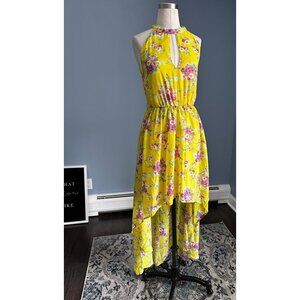La Reyna yellow floral sleeveless high low dress Medium